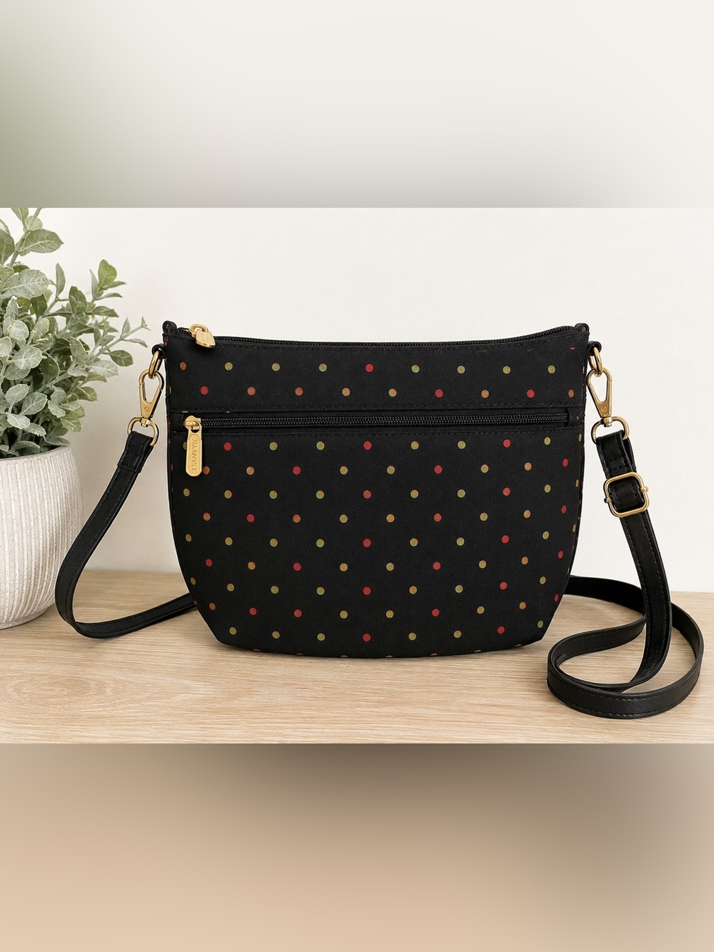 Danny K Black Polka Dot Crossbody Bag Multicolor Dot‎ Adjustable Shoulder Purse